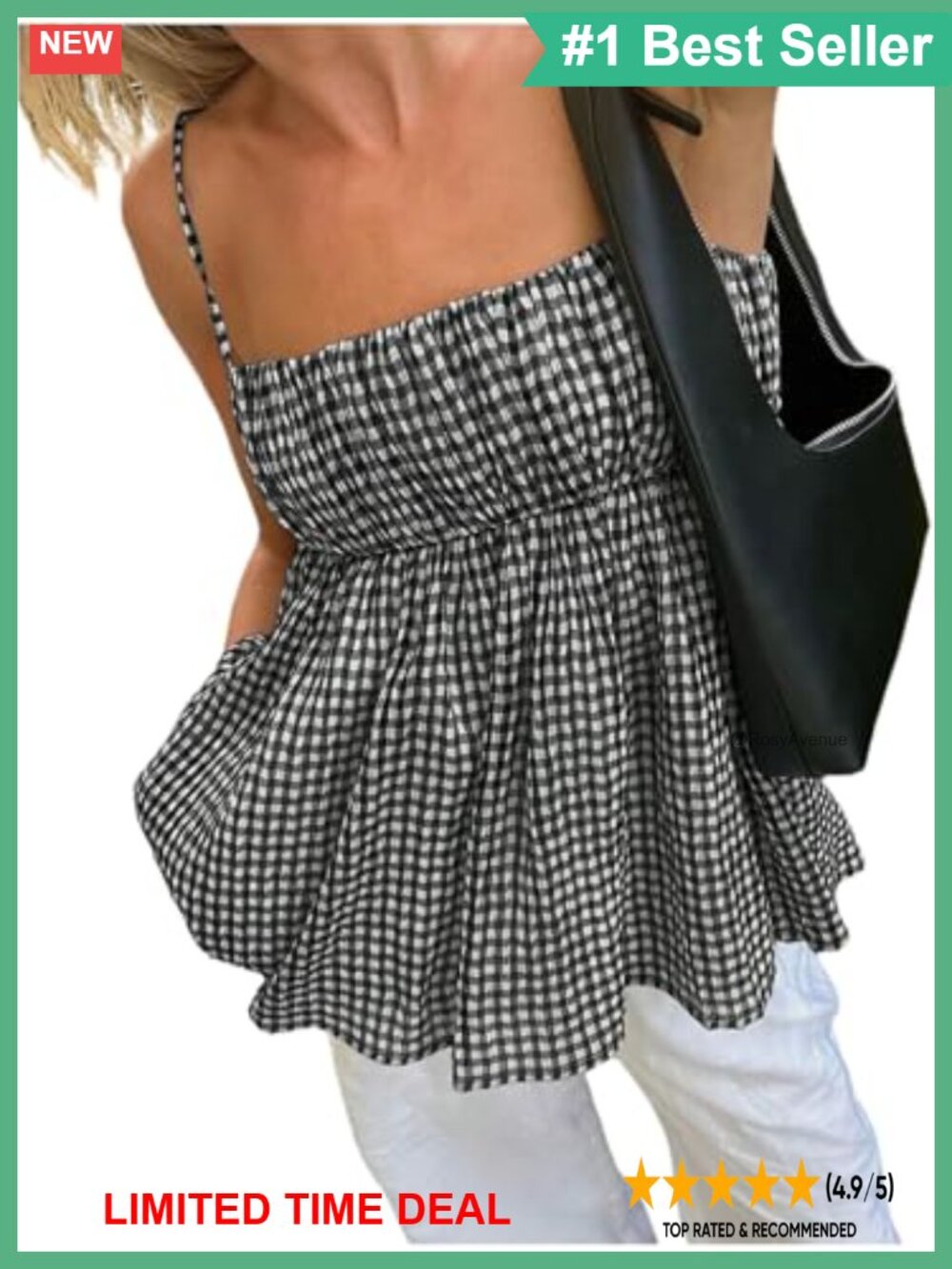 SOLY HUX Women's Plaid Peplum Babydoll Square Neck Cami Top